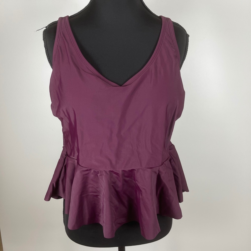 Kona Sol Plum Purple Peplum Tankini Top V-Neck Swimwear 14W